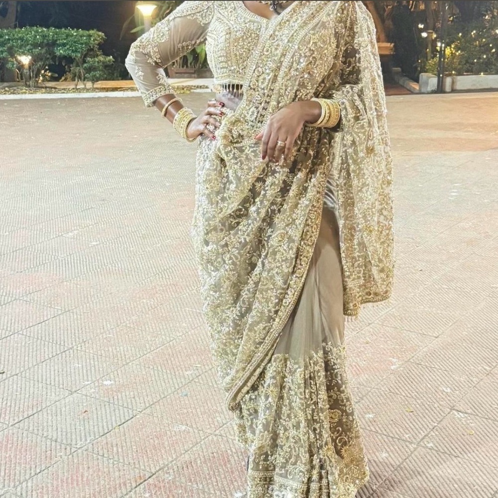Elegant Gold Embroidered Saree